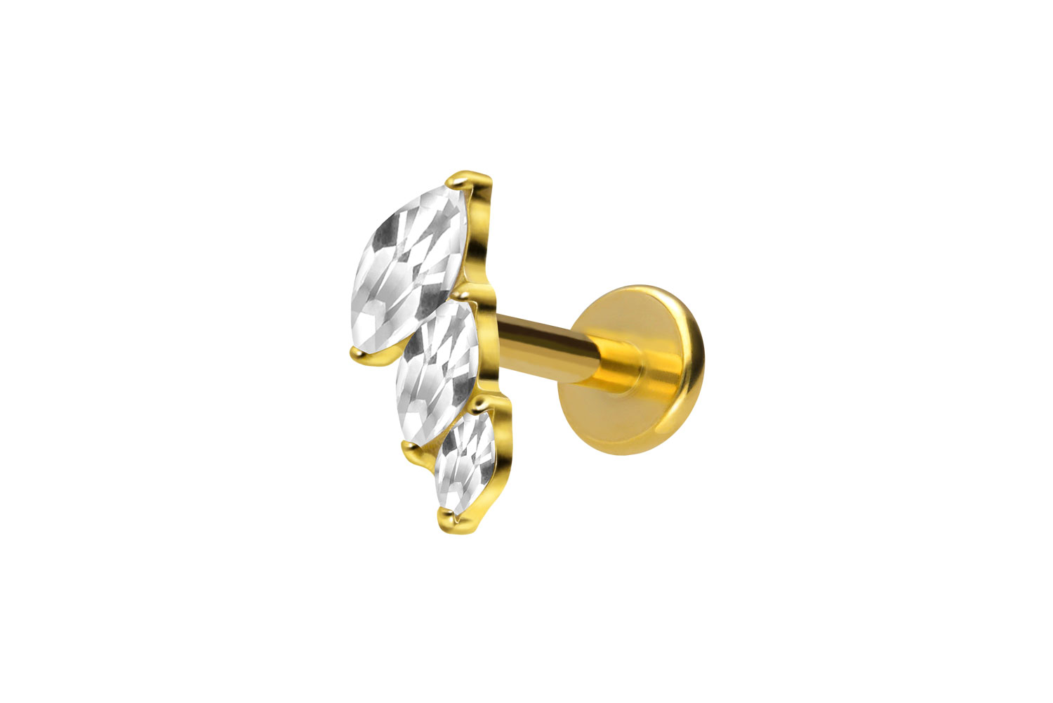 Titan Labret Piercing mit Innengewinde 3 EINGEFASSTE KRISTALLTROPFEN